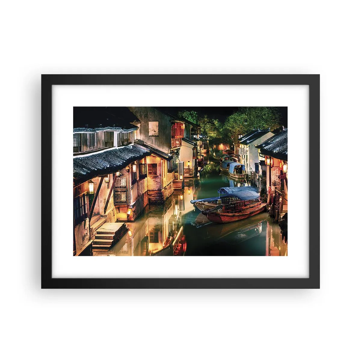 Poster în ramă neagră - O seară pe o stradă chinezească - 40x30 cm