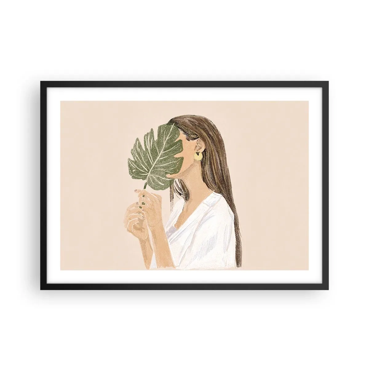 Poster în ramă neagră - Portret misterios cu un evantai - 70x50 cm