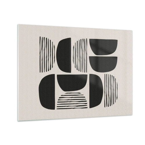 Tablou pe sticlă - Compoziție abstractă de forme geometrice cu linii - 70x50cm - Jumătăți necomplete - Decorațiune modernă pentru perete pentru living și dormitor ARTTOR