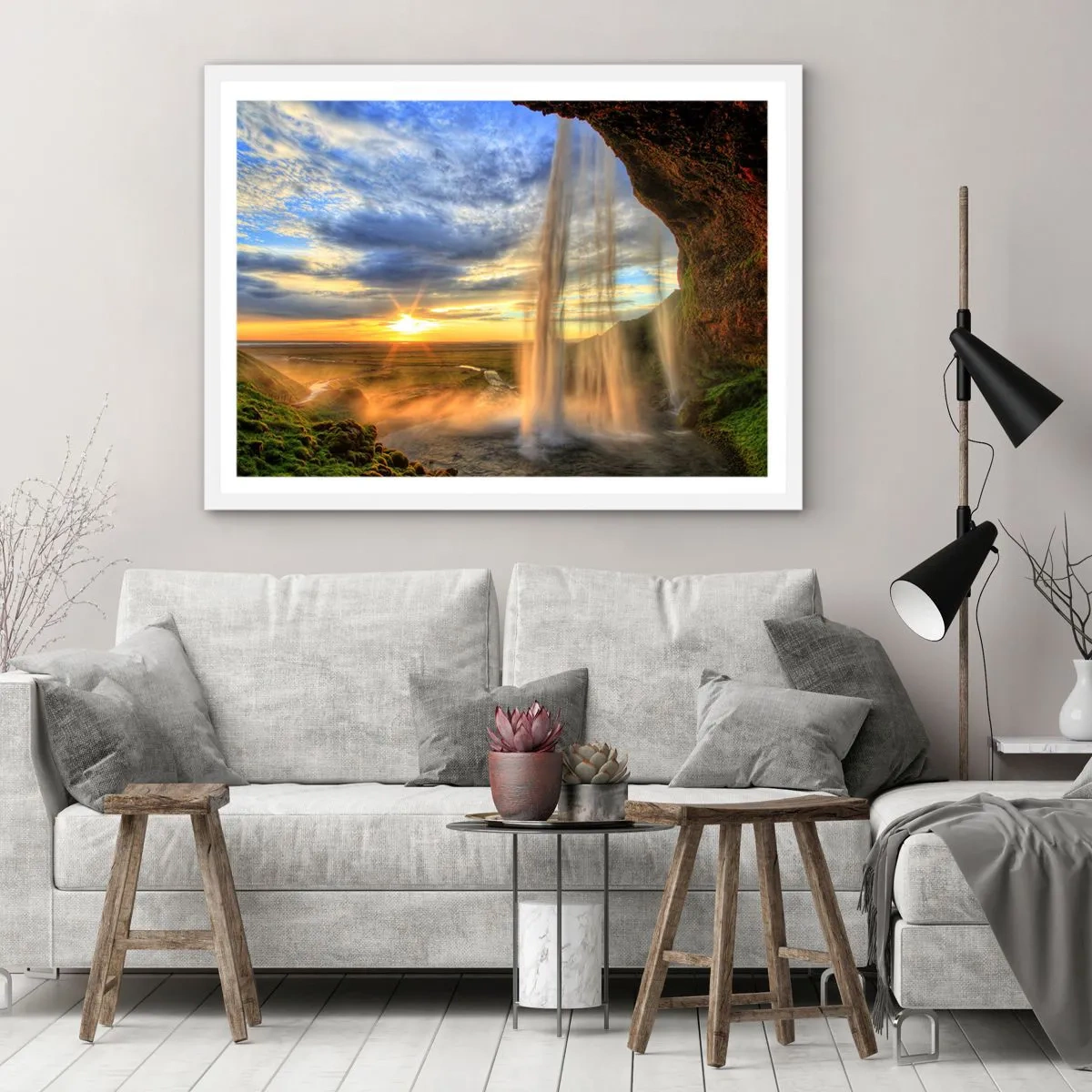 Poster în ramă albă - Lumea din spatele vălului de picături - 91x61 cm