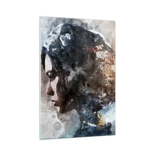 Tablou pe sticlă - Povestea unei fete cu un oraș în fundal - 80x120 cm