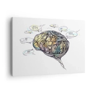 Tablou pe pânză Canvas - O viziune artistică a creierului cu elemente colorate - 70x50cm - Omul - marea enigmă - Decorațiune modernă pentru perete pentru living și dormitor ARTTOR