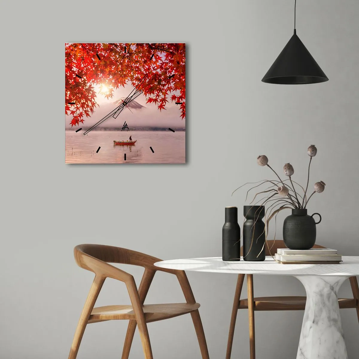 Ceas de perete - Ceas pe sticlă - În stil japonez - 40x40 cm