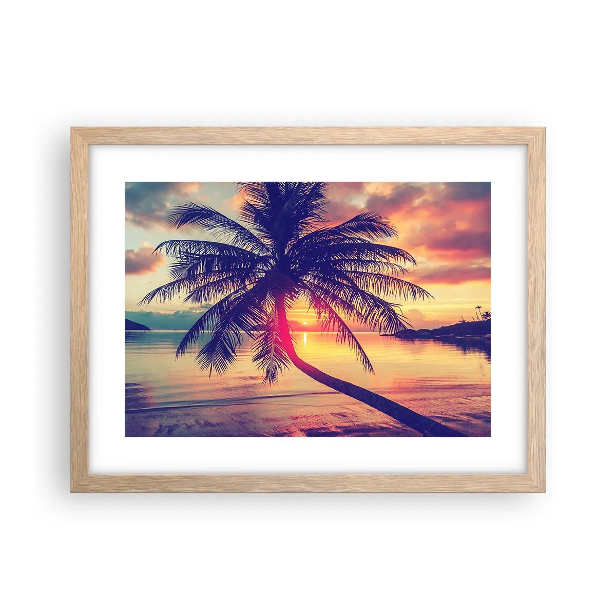 Poster în ramă de stejar deschis - O seară sub palmieri - 40x30 cm