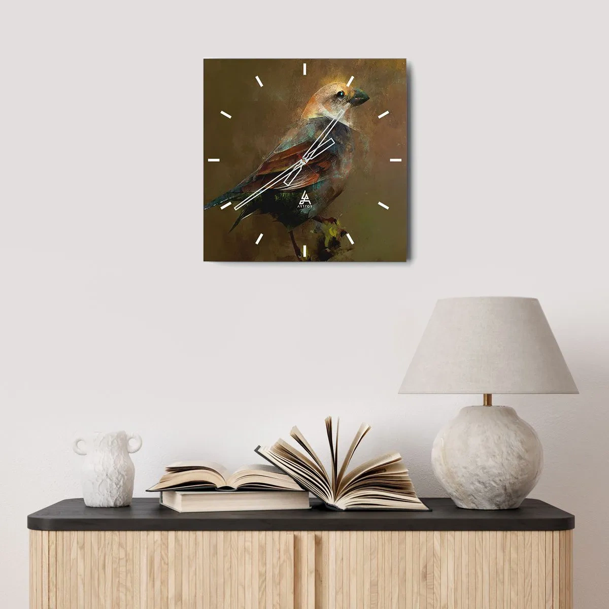 Ceas de perete - Ceas pe sticlă - Vrăbiuță, o pasăre micuță - 30x30 cm