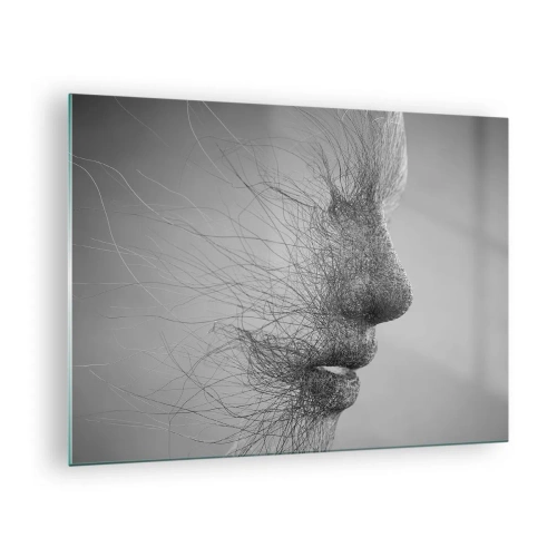 Tablou pe sticlă - Profil de față abstract alb-negru cu linii - 70x50cm - Spiritul vântului - Decorațiune modernă pentru perete pentru living și dormitor ARTTOR
