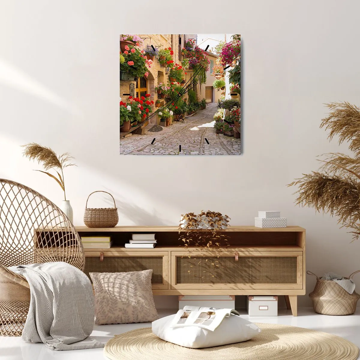 Ceas de perete - Ceas pe sticlă - Într-un potop de flori - 40x40 cm