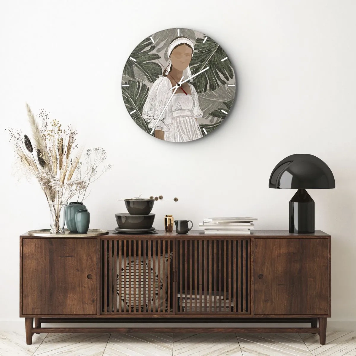 Ceas de perete - Ceas pe sticlă - Portret exotic - 40x40 cm