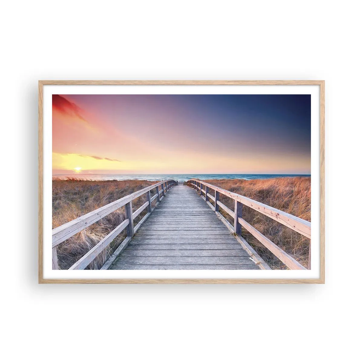 Poster în ramă de stejar deschis - Aurora baltică de seară - 100x70 cm