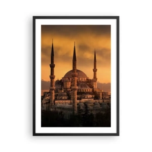 Poster în ramă neagră - Moschee la apus în culori calde - 50x70cm - Dumnezeu este mare - Decorațiune modernă pentru perete pentru living și dormitor ARTTOR