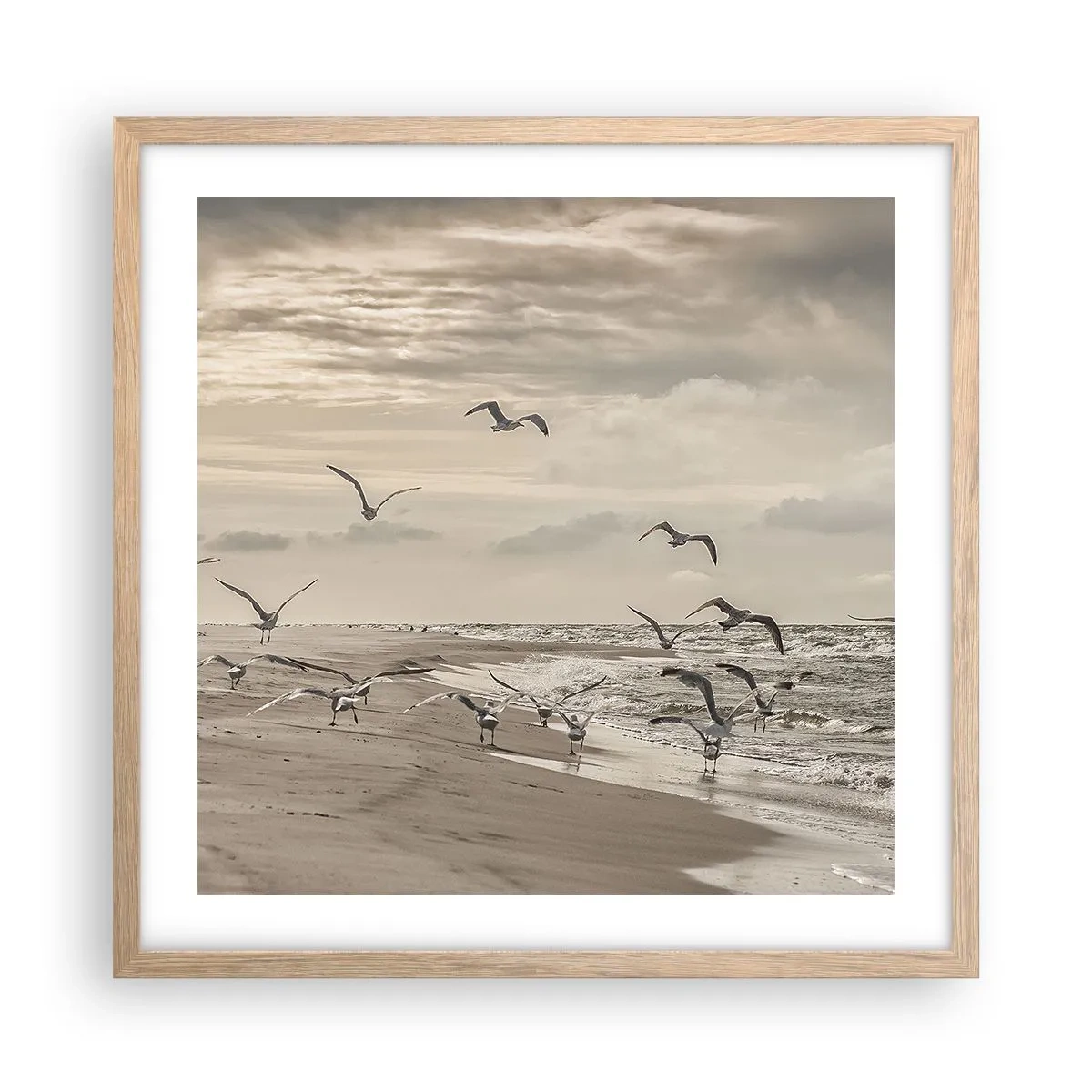 Poster în ramă de stejar deschis - Marea zumzăie, păsările cântă - 50x50 cm