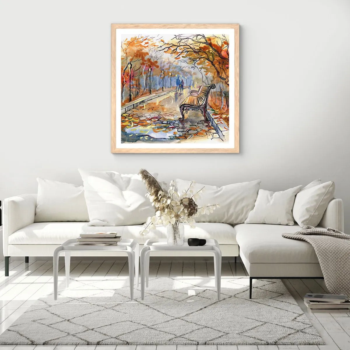 Poster în ramă de stejar deschis - Pășim împreună în toamnă - 60x60 cm
