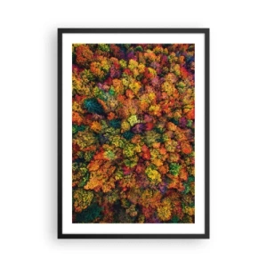 Poster în ramă neagră - O pădure colorată văzută din perspectiva unei păsări în paleta sa autumnală - 50x70cm - Buchet de copaci de toamnă - Decorațiune modernă pentru perete pentru living și dormitor ARTTOR