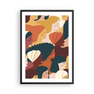 Poster în ramă neagră - Grafică colorată care prezintă profiluri feminine - 50x70cm - Numai feminitate - Decorațiune modernă pentru perete pentru living și dormitor ARTTOR