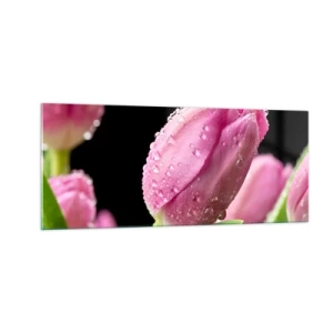 Tablou pe sticlă - Un vis de liliac în rouă - 100x40 cm