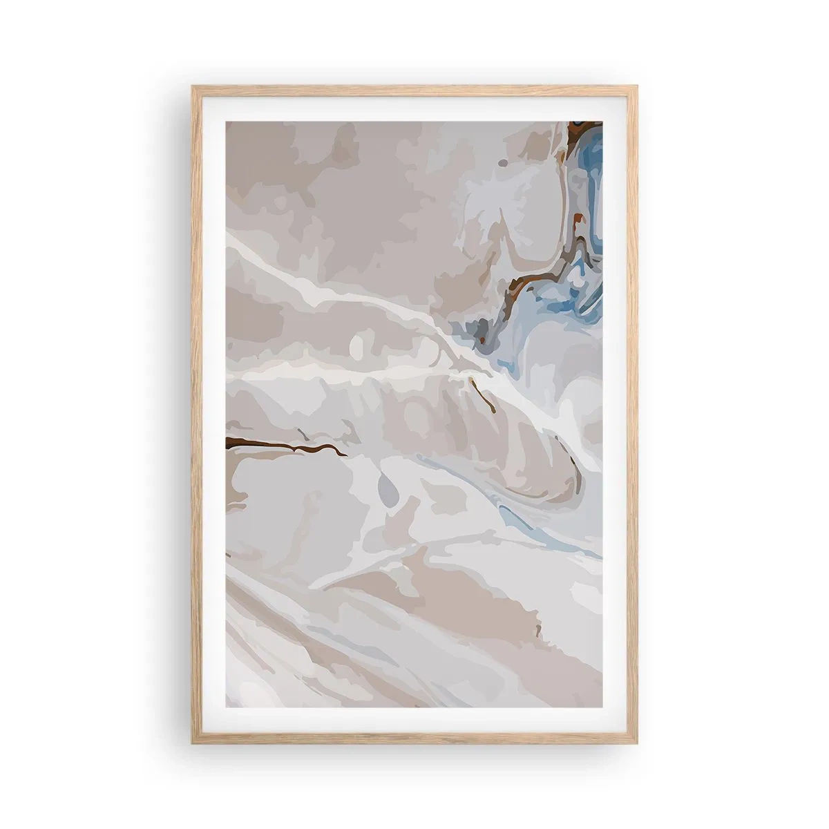 Poster în ramă de stejar deschis - Meandre albastre sub alb - 61x91 cm