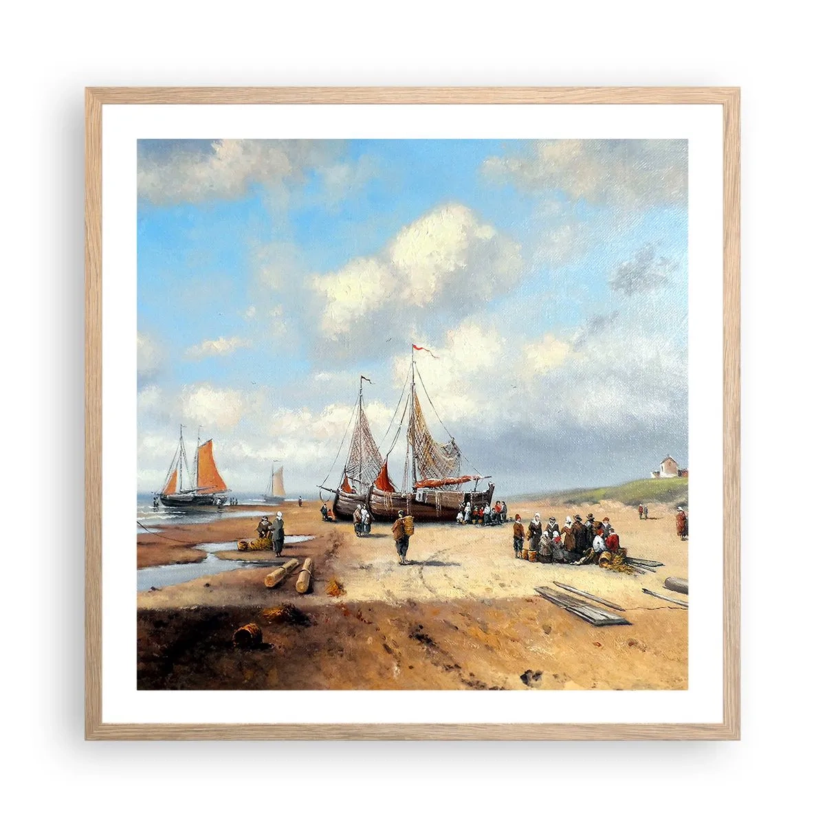 Poster în ramă de stejar deschis - Pescuit de succes - 60x60 cm