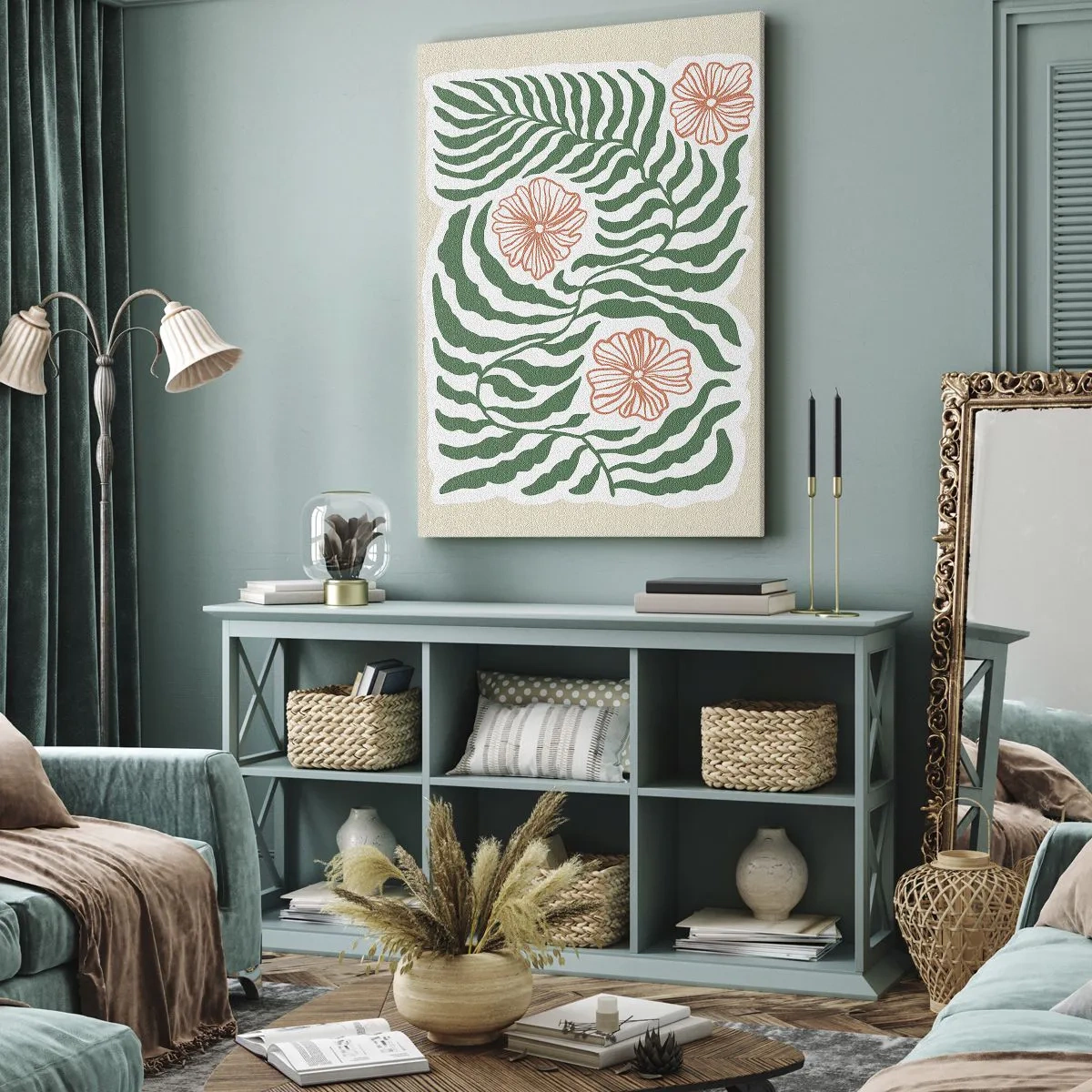 Tablou pe pânză - Înflorite în verde - 65x120 cm