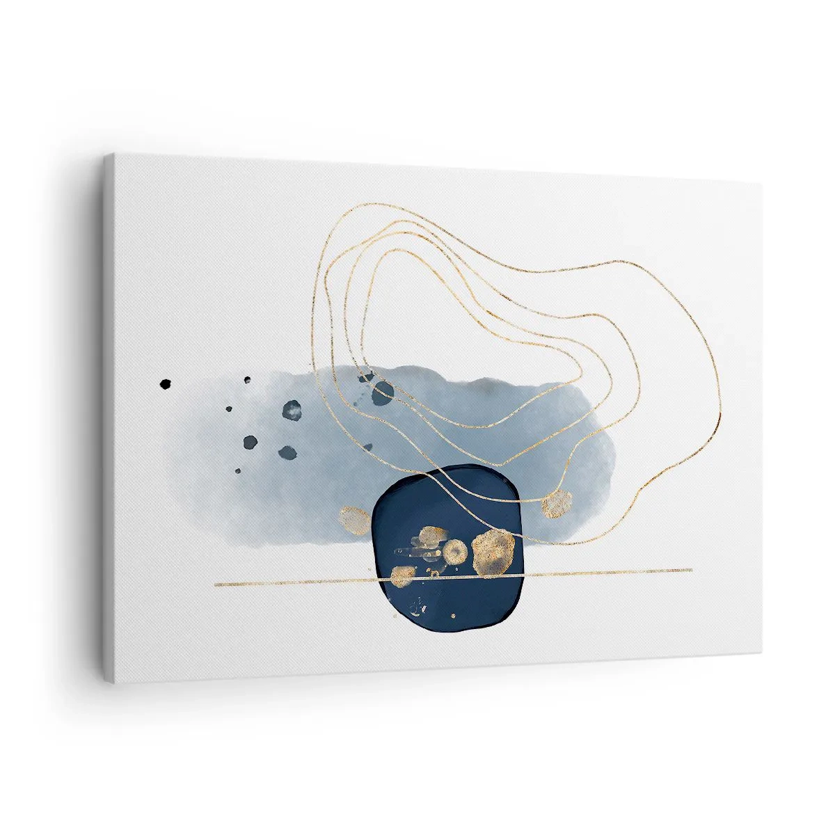 Tablou pe pânză Canvas - Abstracție în nuanțe de albastru și auriu - 70x50cm - Fantezie albastru-auriu - Decorațiune modernă pentru perete pentru living și dormitor ARTTOR