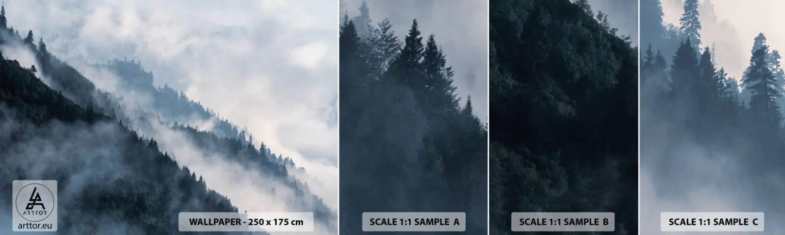 Mostră tapet autocolant Deluxe Sticker - Misticul munților - Peisaj, Munţi, pădure - 100x30 cm