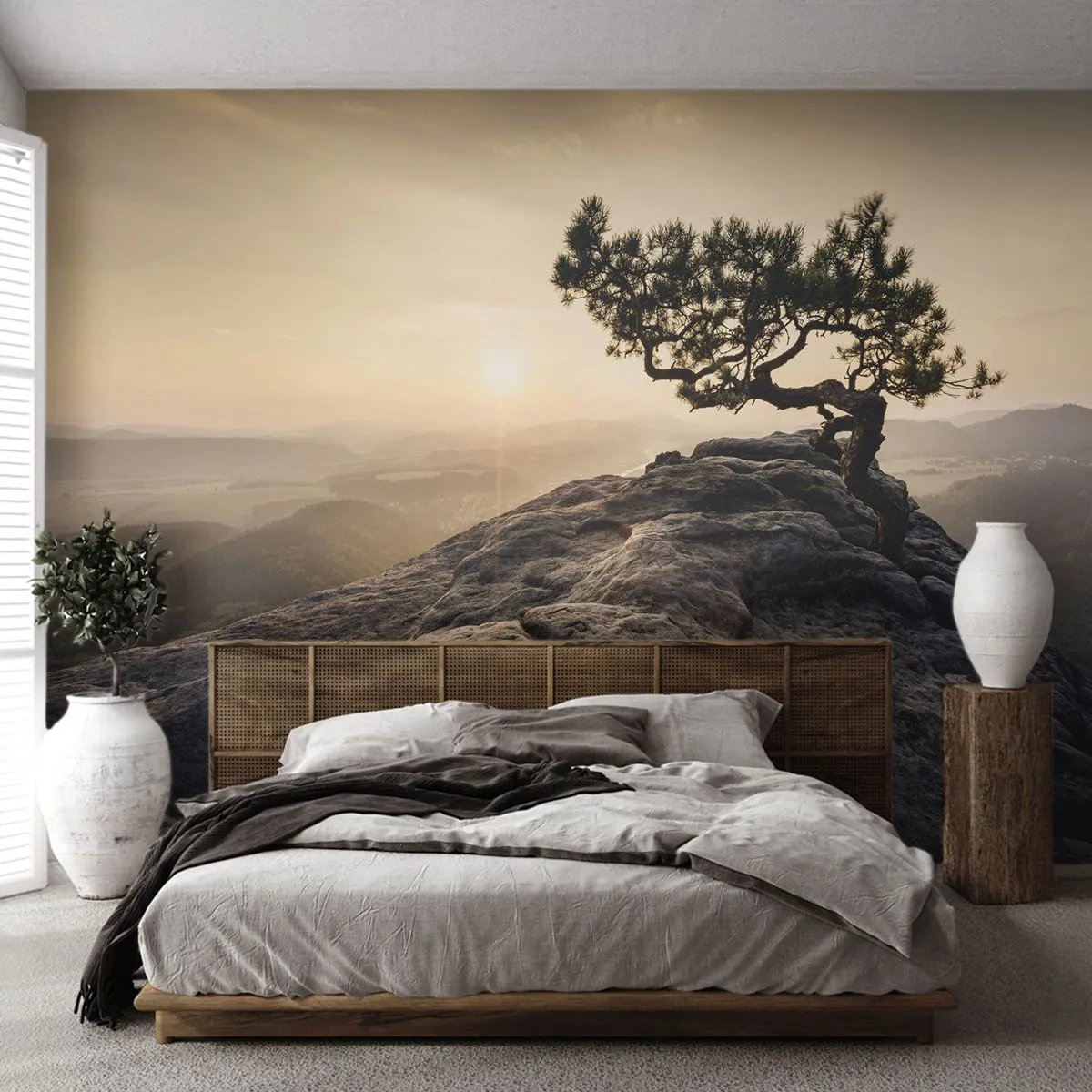 Tapet Premium Canvas - Viața învinge întotdeauna - Peisaj montan, Pin, Munţi - 300x210 cm
