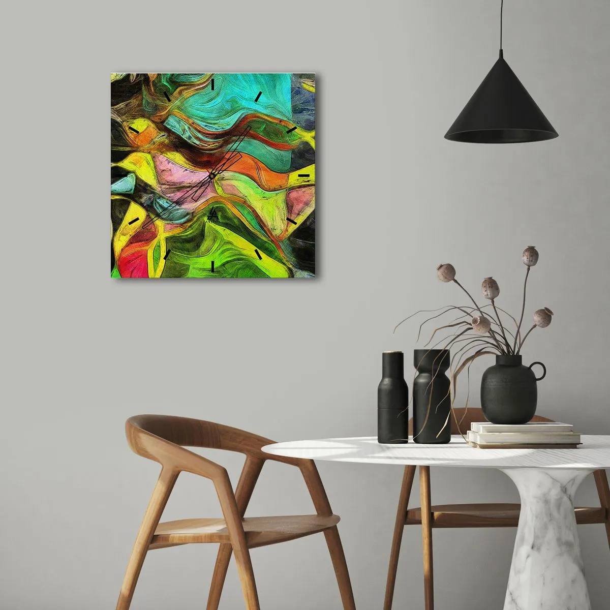 Ceas de perete - Ceas pe sticlă - Mișcarea este viață - 30x30 cm