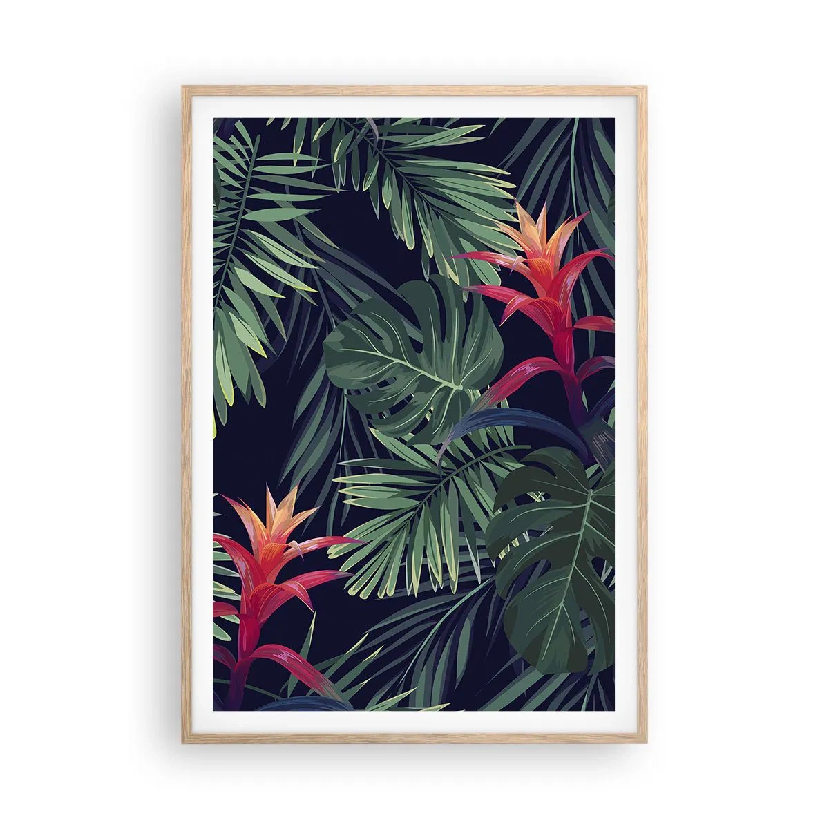 Poster în ramă de stejar deschis - Flacăra verde - 70x100 cm