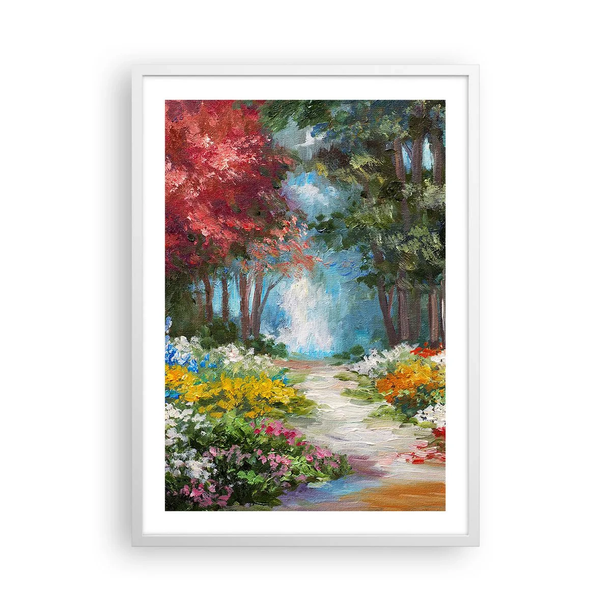Poster în ramă albă - Grădină de pădure, pădure de flori - 50x70 cm