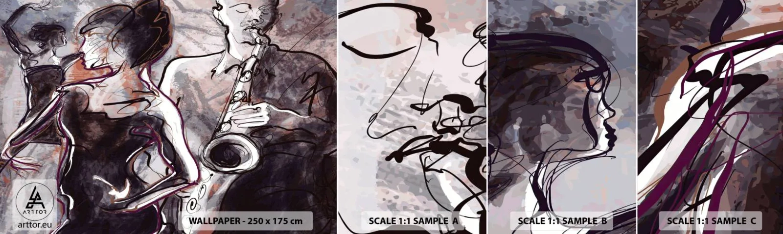 Mostră tapet autocolant Deluxe Sticker - Se dizolvă în muzică - Muzică, Jazz, Dans - 100x30 cm