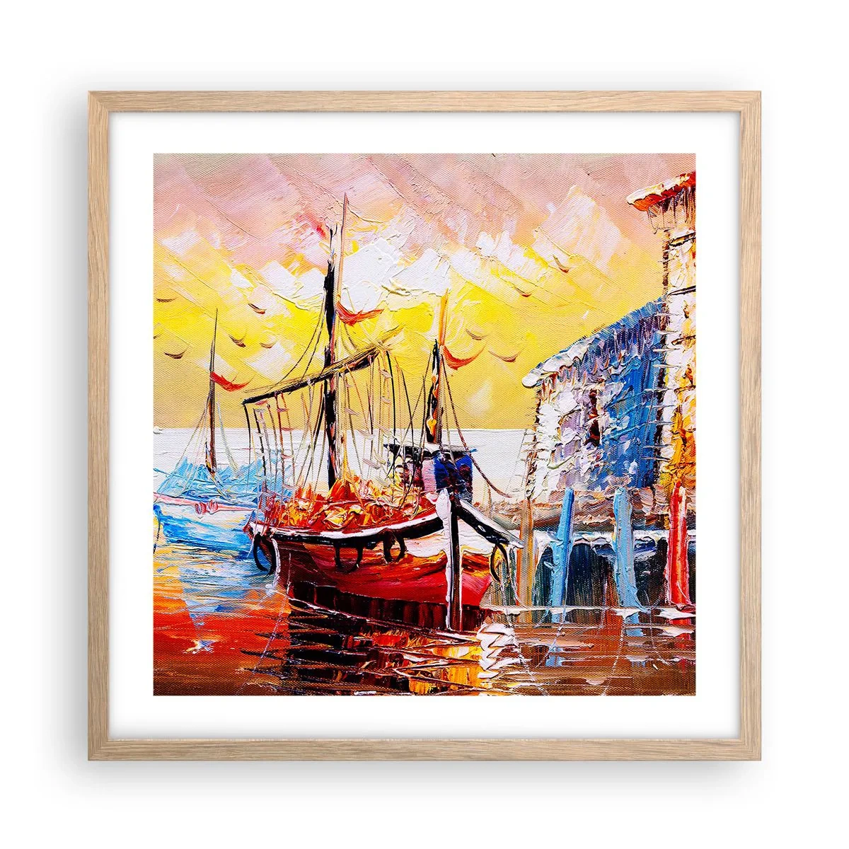 Poster în ramă de stejar deschis - Întoarcere fericită - 50x50 cm