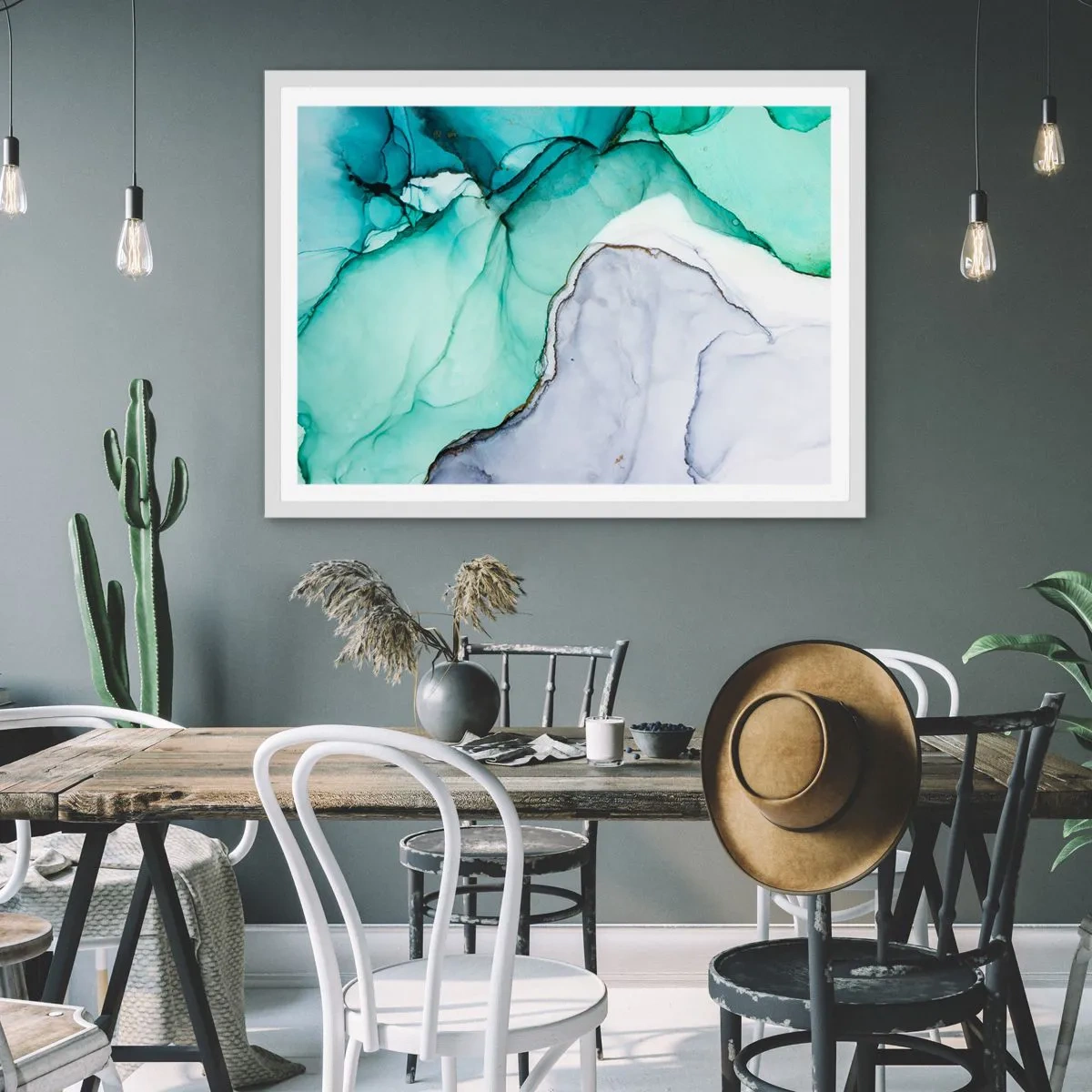 Poster în ramă albă - Studiu în turcoaz - 100x70 cm