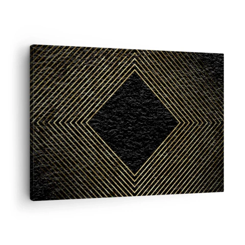 Tablou pe pânză Canvas - Fundal negru cu un model geometric de linii aurii - 70x50cm - Geometrie în stil glamour - Decorațiune modernă pentru perete pentru living și dormitor ARTTOR