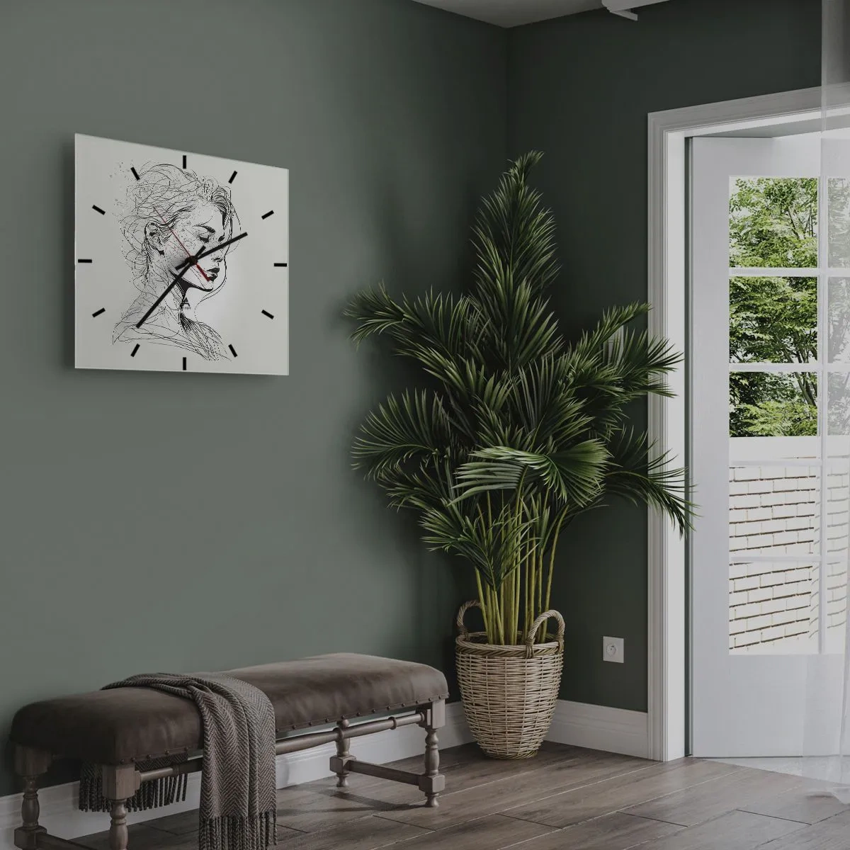 Ceas de perete - Ceas pe sticlă - Desenată cu linii - 40x40 cm