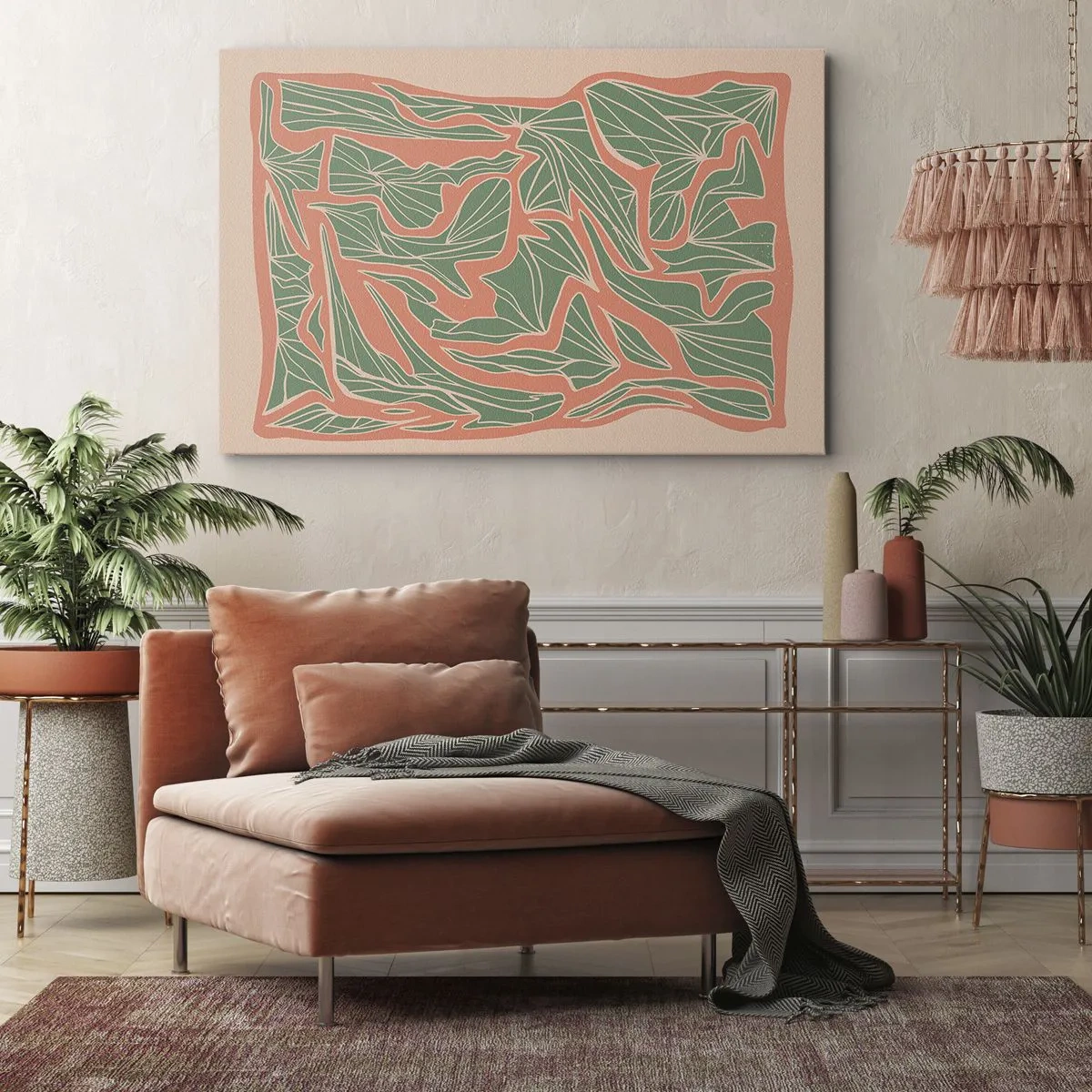 Tablou pe pânză - Lupta dintre coral și verde - 70x50 cm