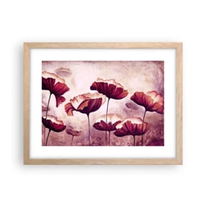 Poster în ramă de stejar deschis - Fulgi roșii și albi - 40x30 cm