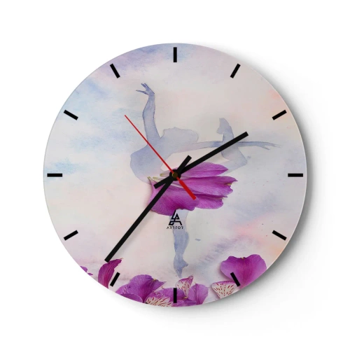 Ceas de perete - Ceas pe sticlă - Silueta unei balerine cu flori în culori pastelate - 30x30cm - Delicată ca o floare - Decorațiune modernă pentru perete pentru living, bucătărie și dormitor ARTTOR