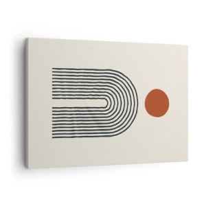 Tablou pe pânză Canvas - Model abstract modern cu linii și un cerc roșu - 70x50cm - Magnetismul formelor și al culorilor - Decorațiune modernă pentru perete pentru living și dormitor ARTTOR