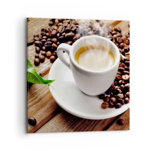 Tablou pe pânză - Cafea pe bancă - 70x70 cm