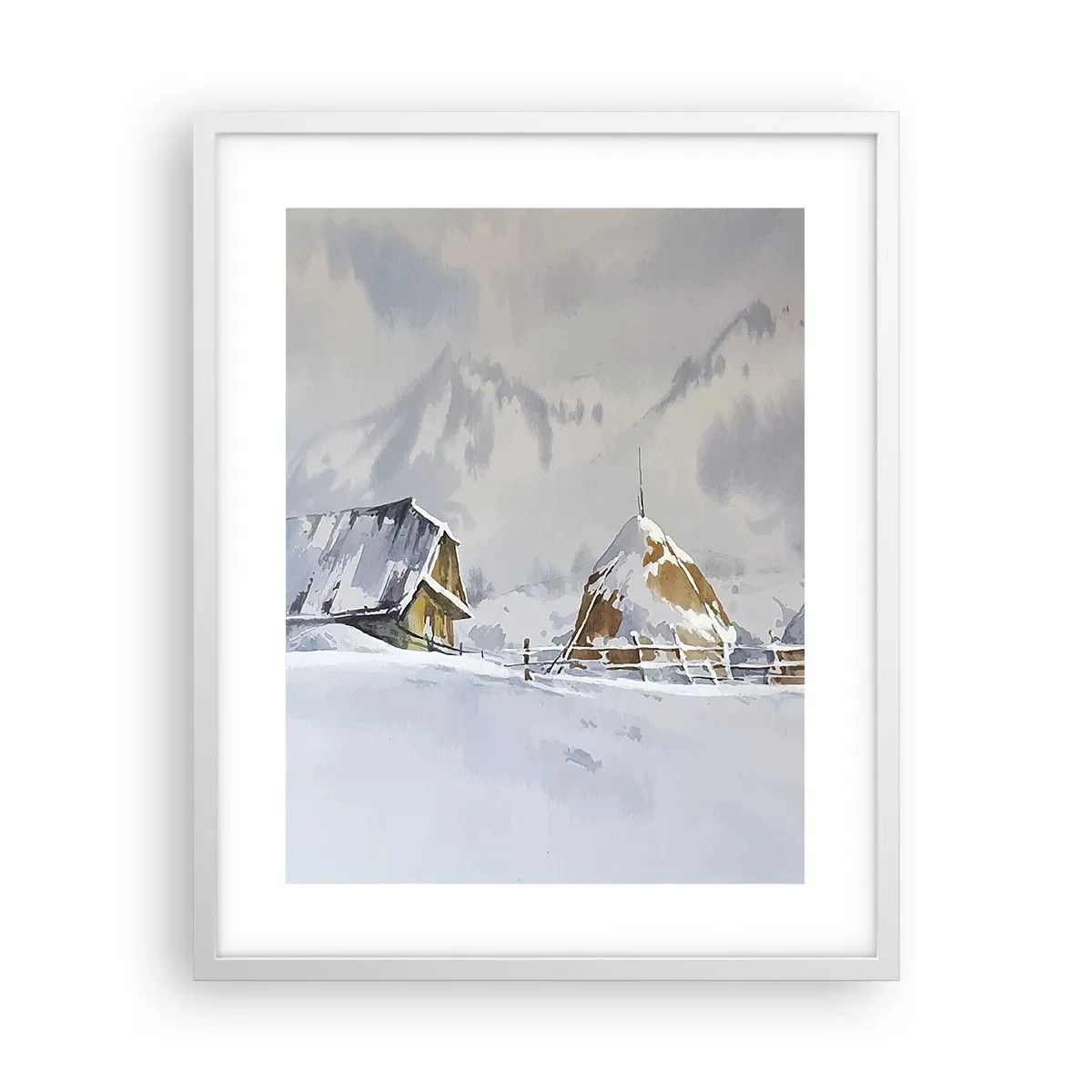 Poster în ramă albă - Într-o vale înzăpezită - 40x50 cm