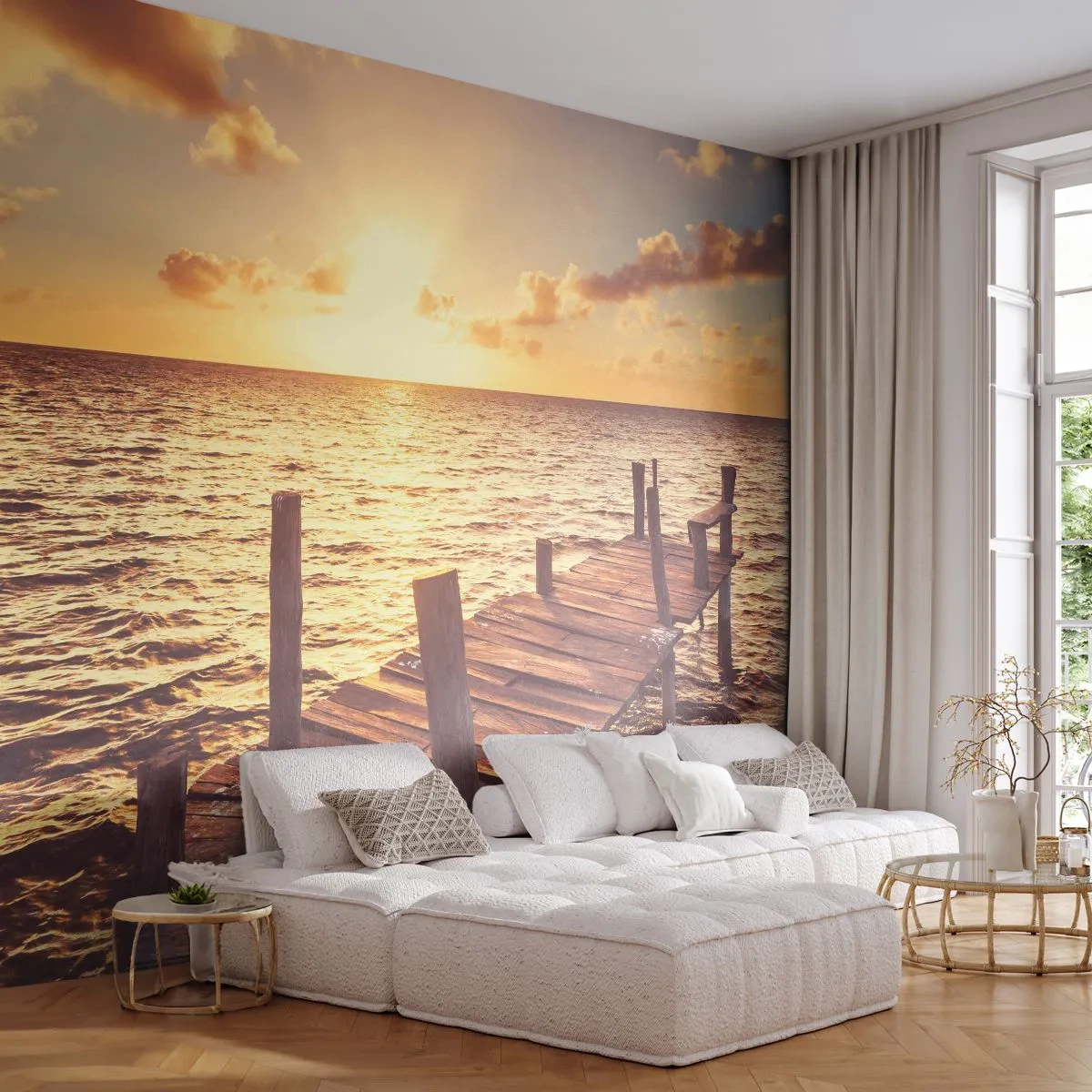 Tapet Premium Canvas - Tărâmul de aur al blândeții - Peisaj, Mare, Pod de lemn - 350x256 cm
