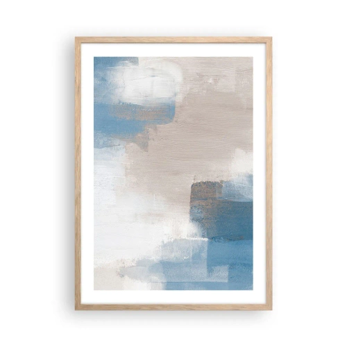 Poster în ramă de stejar deschis - Abstracție roz în spatele unui voal de albastru - 50x70 cm