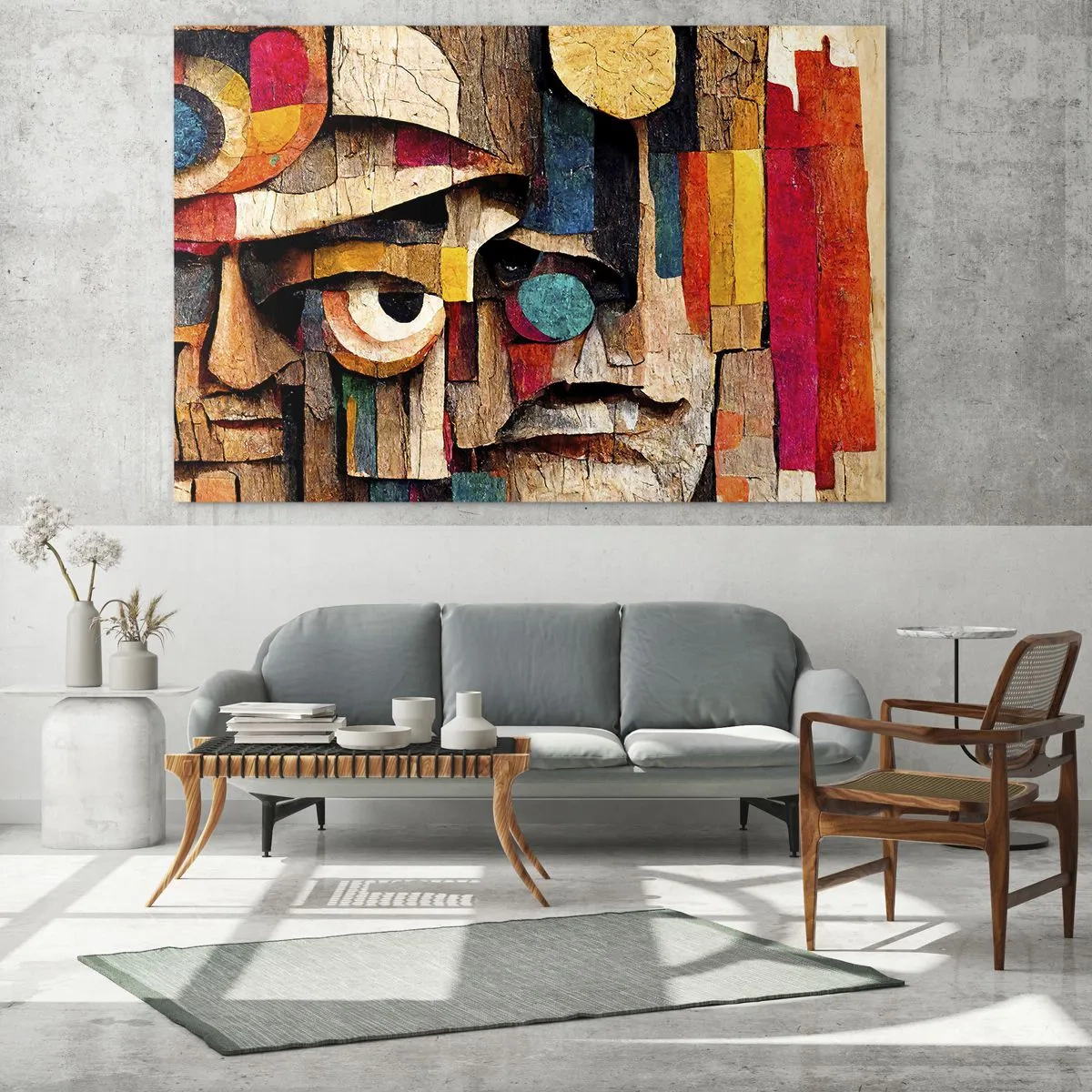 Tablou pe sticlă - Fețe geometrice colorate într-un stil abstract - 70x50cm - Te văd... - Decorațiune modernă pentru perete pentru living și dormitor ARTTOR