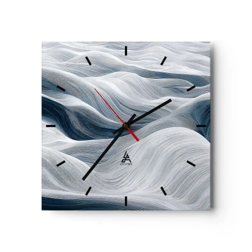 Ceas de perete - Ceas pe sticlă - Valuri albastre și albe - 30x30 cm