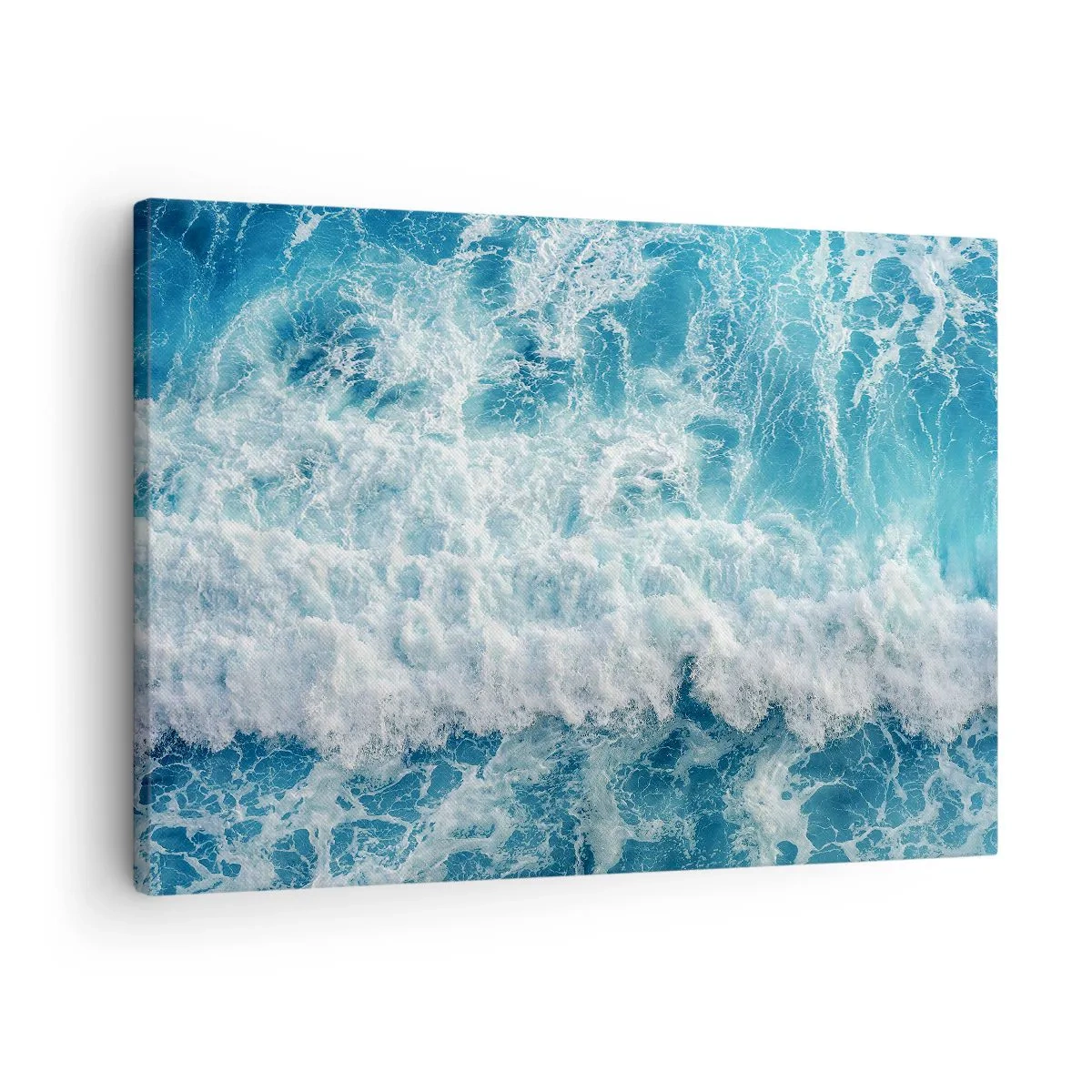 Tablou pe pânză Canvas - Valuri dinamice ale oceanului în nuanțe de albastru - 70x50cm - Cu bucurie și în salturi - Decorațiune modernă pentru perete pentru living și dormitor ARTTOR