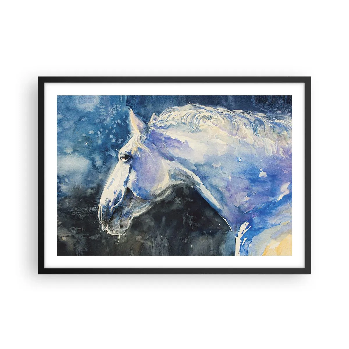 Poster în ramă neagră - Portret într-o strălucire albastră - 70x50 cm