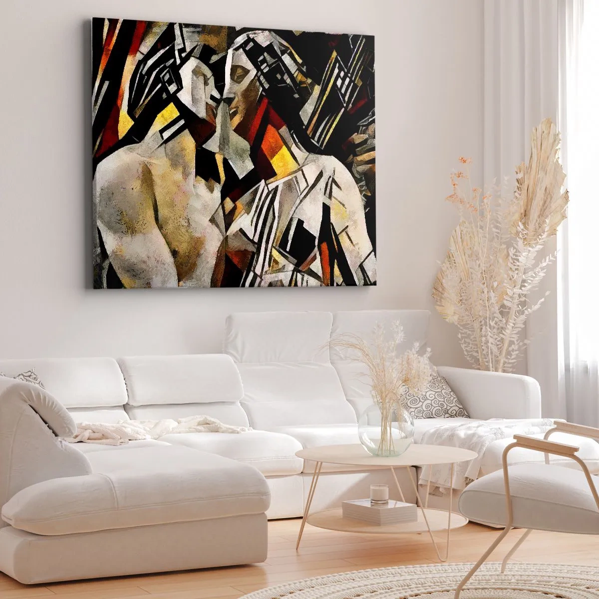 Tablou pe pânză Canvas - Compoziție abstractă cu siluete într-o formă dinamică - 70x50cm - Sărut statuar - Decorațiune modernă pentru perete pentru living și dormitor ARTTOR