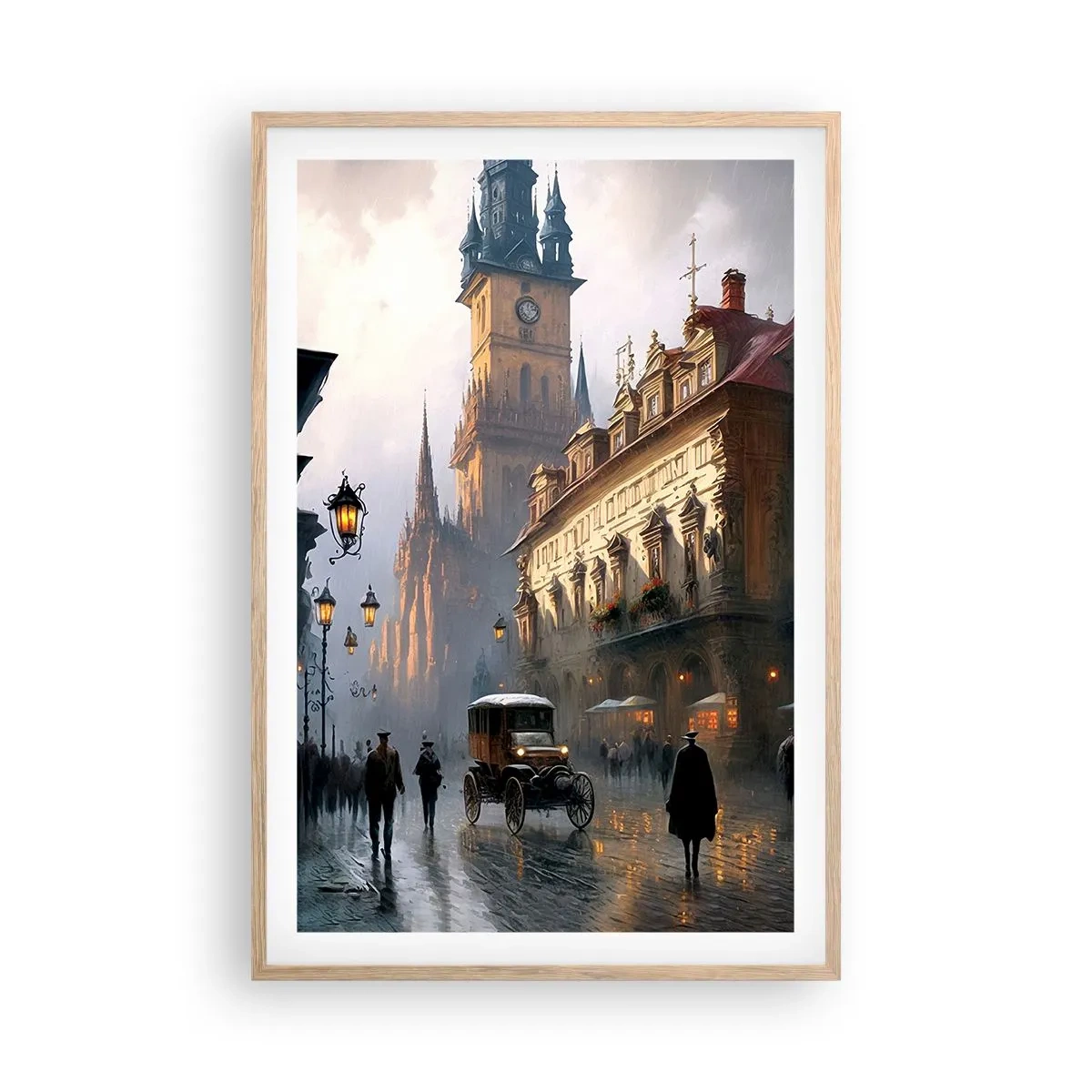 Poster în ramă de stejar deschis - Magia unei seri la Praga - 61x91 cm
