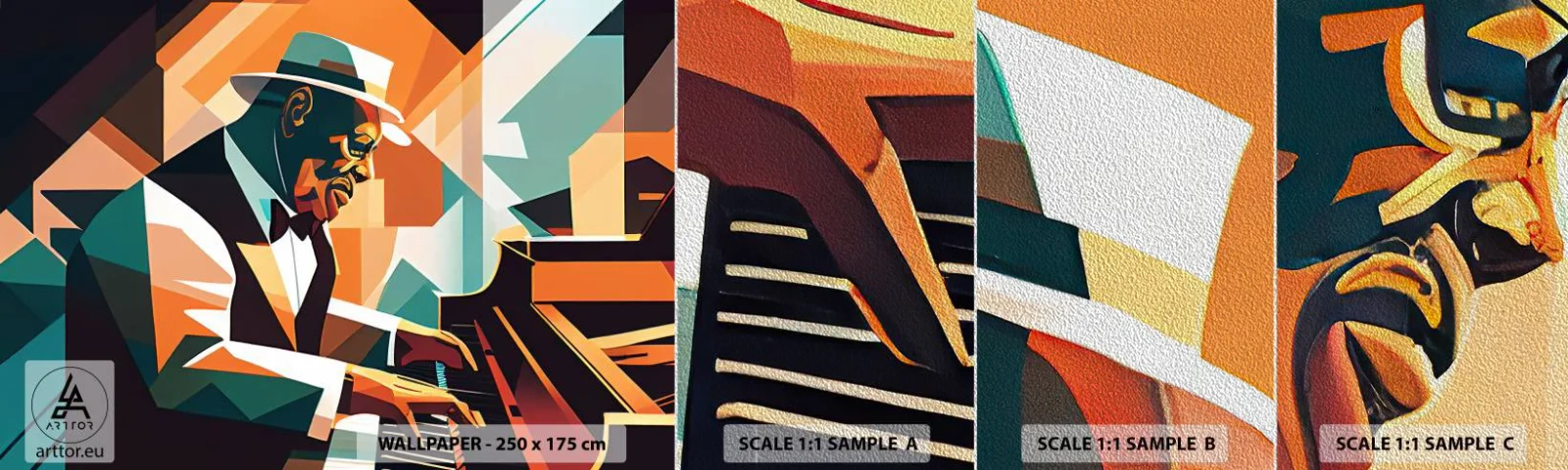 Mostră tapet Premium Sand - Numai jazz - Pian, Pian, Cubism - 100x30 cm