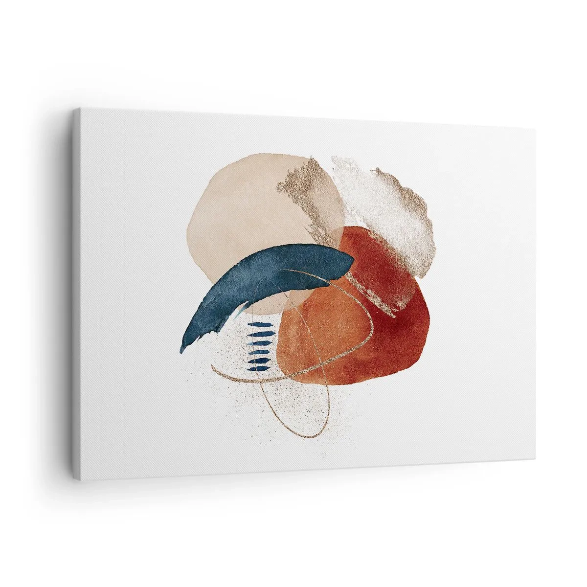 Tablou pe pânză Canvas - O compoziție abstractă cu pete în nuanțe pământii și bleumarin. - 70x50cm - Compoziție ovală - Decorațiune modernă pentru perete pentru living și dormitor ARTTOR