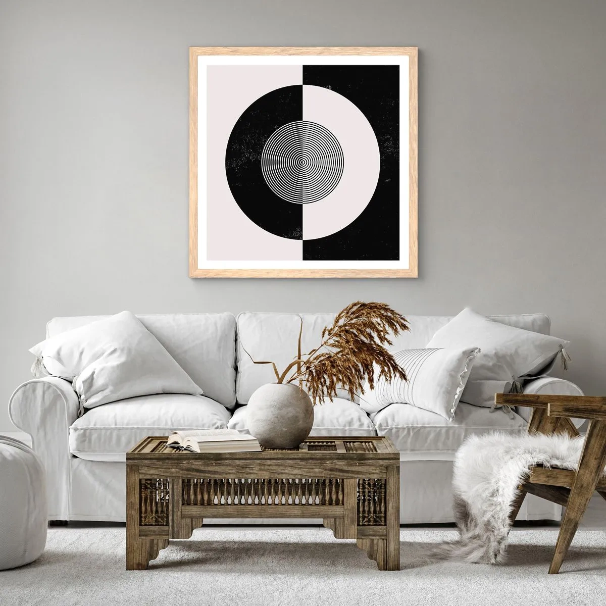 Poster în ramă de stejar deschis - Armonie în alb și negru - 50x50 cm